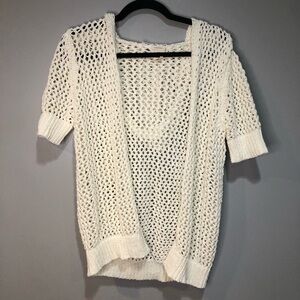 Nicole Miller Artelier Hoodie Cardigan Open Front Mesh White Sweater